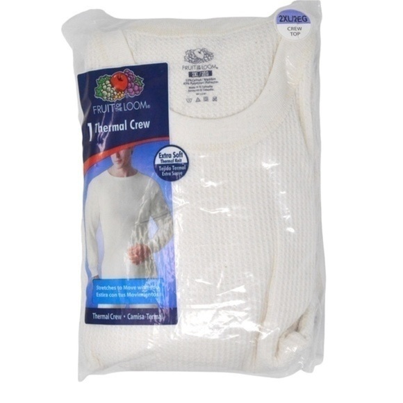 NEW Fruit of the Loom Thermal Soft Knit Long Sleeve 2XL Crew Neck, Color Natural - Picture 1 of 7